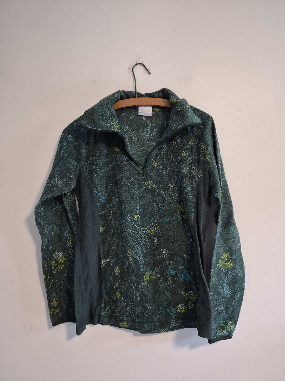 Columbia Large Green Polka Dot Patterned Fleece Quarter-Zip Sweater